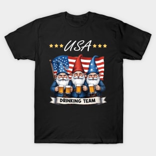 Usa Drinking Team Gnome Beer American Flag 4Th Of July T-Shirt